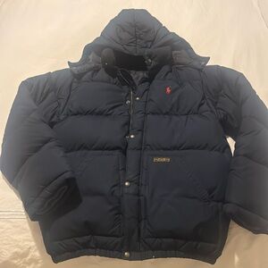 Polo hoodie jacket,  medium for a 8-10 years old.  Very warm.